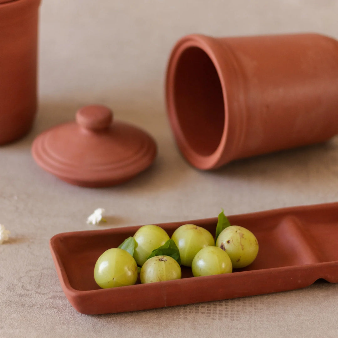 Terracotta Snack Container & Tray Set | Handmade Terracotta Small Container & Tray Set