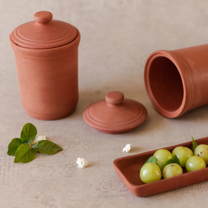 Terracotta Snack Container & Tray Set | Handmade Terracotta Small Container & Tray Set