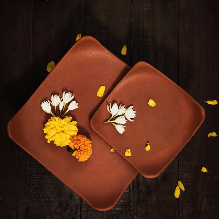 Handmade Terracotta Platter Set | Handmade Terracotta Square Platter set of 2