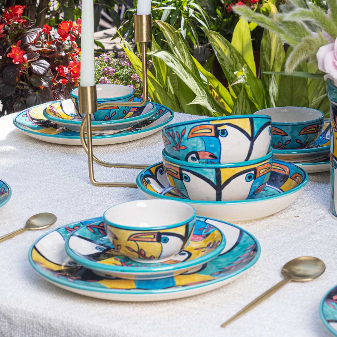 Toucan-Inspired Dinnerware Set - Ceramic, Glossy Finish | Toucan Ceramic Dinner Set - 10pcs