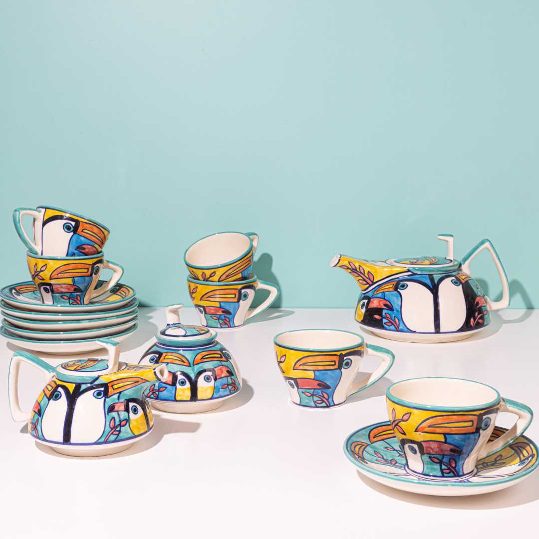 15pc Ceramic Tea Set | Exclusive Toucan 15pc Ceramic Tea Set