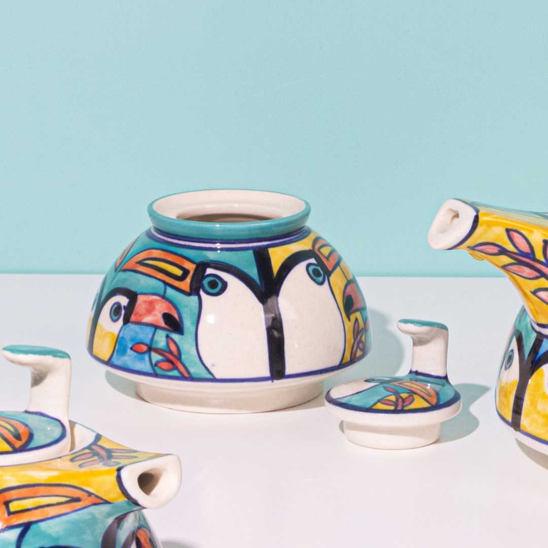 Ceramic Tea Set - Exclusive Toucan Design | Exclusive Toucan 3pc Ceramic Tea Set