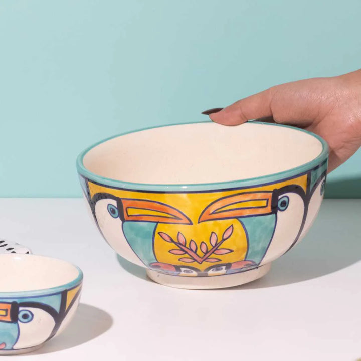 Hand-Painted Ceramic Toucan Serving Bowl | Handmade Ceramic Serving Bowl - Toucan