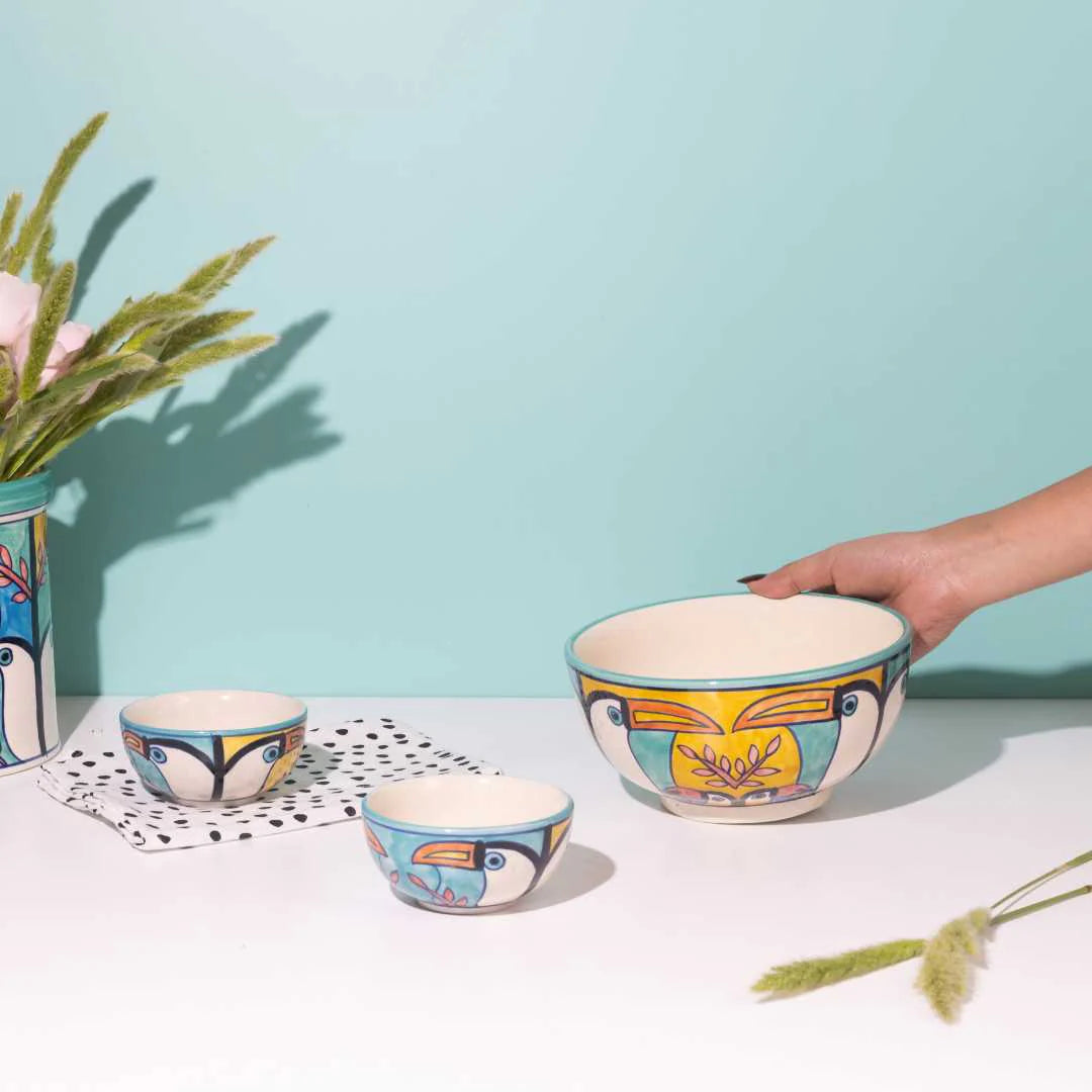 Colorful Toucan Serving Bowl | Handmade Ceramic Large Serving Bowl - Toucan