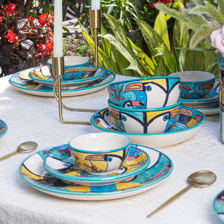 Hand-Painted Toucan Dinner Set | Toucan Ceramic Dinner Set for 4 - 8pcs