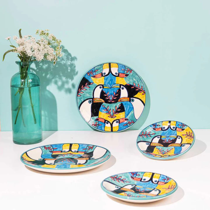 Ceramic Toucan Quarter Plate Set | Handmade Ceramic Quarter Plate Set - Toucan