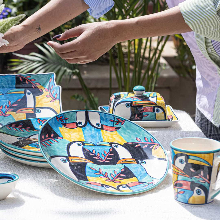 Ceramic Toucan Quarter Plate Set | Handmade Ceramic Quarter Plate Set - Toucan