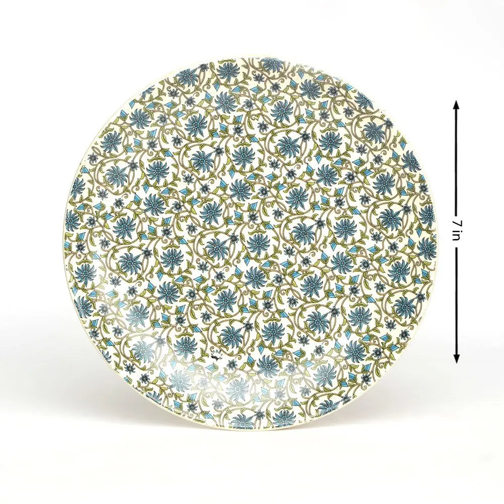 Handmade Blue Floral Ceramic Quarter Plate Set | Handmade Floral Ceramic Quarter Plate Set - Blue