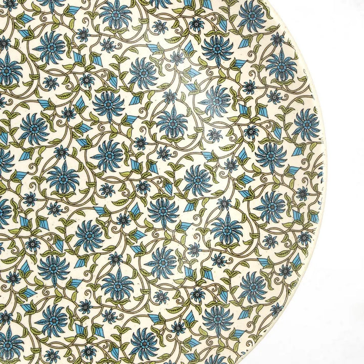 Handmade Blue Floral Ceramic Quarter Plate Set | Handmade Floral Ceramic Quarter Plate Set - Blue
