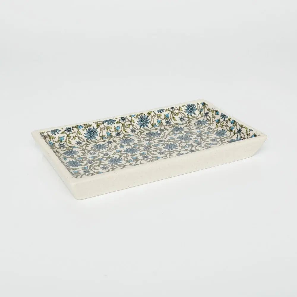 Floral Print Ceramic Serving Tray - 8 x 5 | Handmade Floral Print Ceramic Small Serving Tray