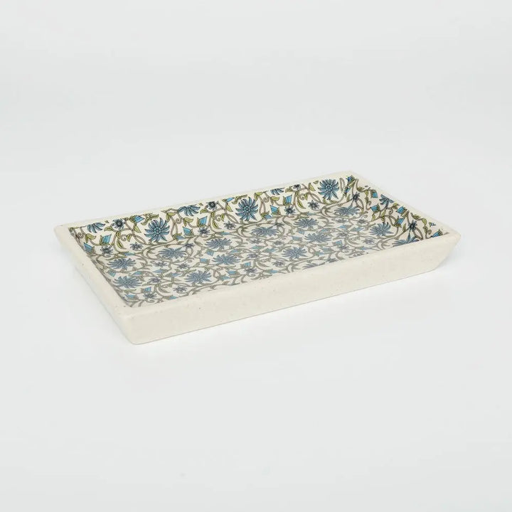 Floral Print Ceramic Serving Tray - 8 x 5 | Handmade Floral Print Ceramic Small Serving Tray