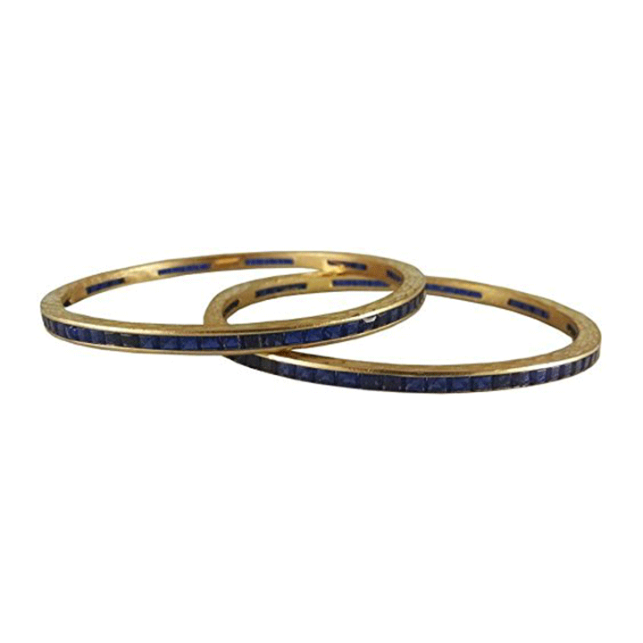 Gold Brass Bangles with Blue Sapphires | Exquisite Blue Sapphire CZAD Bangles Set