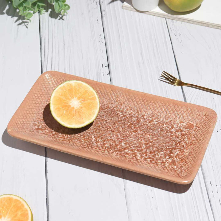 Textured Ceramic Serving Platter - Peach | Artistic Textured Ceramic Serving Platter - Peach