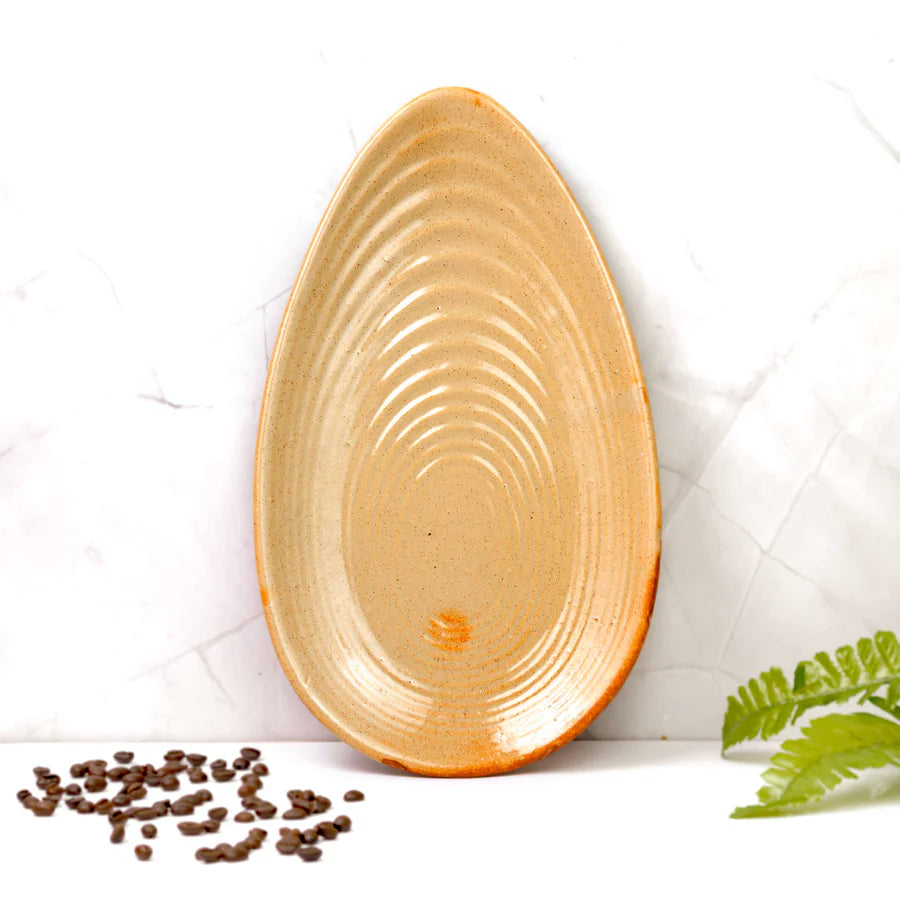 Handmade Ceramic Oval Platter, 11x5 inches | Handmade Ceramic Oval Platter - Peach