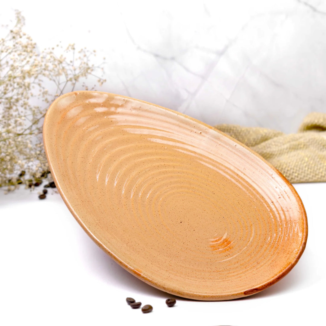 Handmade Ceramic Oval Platter, 11x5 inches | Handmade Ceramic Oval Platter - Peach