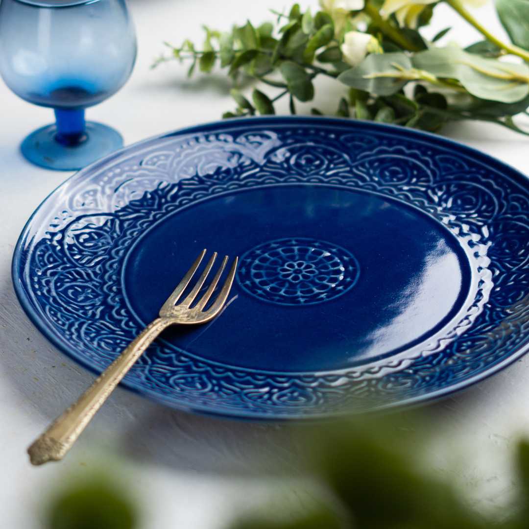 Blue Handmade Ceramic Dinner Plate Set - 10 Size | Handmade Ceramic Dinner Plate Set - Blue