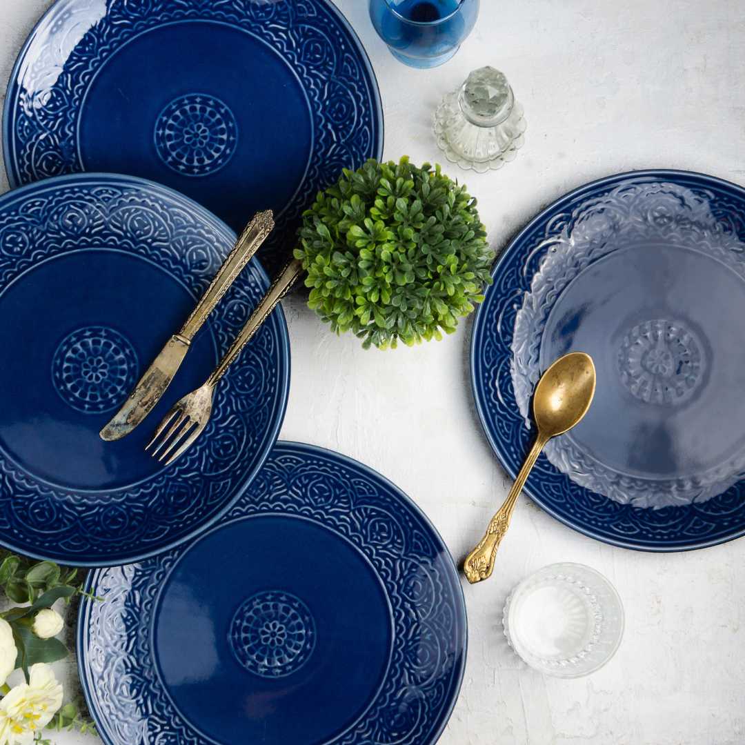 Blue Ceramic Quarter Plate Set | Handmade Ceramic Quarter Plate Set - Blue