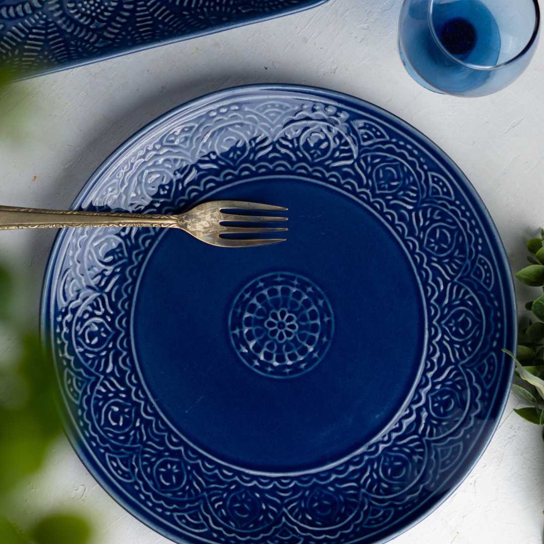 Blue Ceramic Quarter Plate Set | Handmade Ceramic Quarter Plate Set - Blue