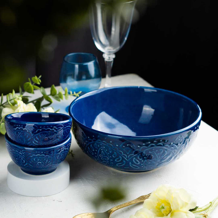 Royal Blue Ceramic Serving Bowl - 700ml | Handmade Ceramic Serving Bowl - Royal Blue