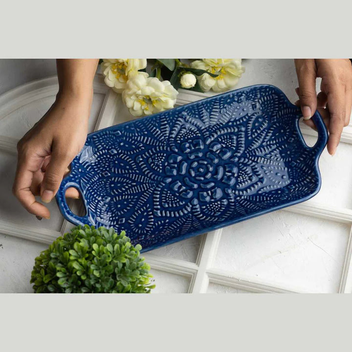 Blue Ceramic Serving Tray - Eco-friendly and Safe | Handmade Ceramic Serving Tray - Royal Blue