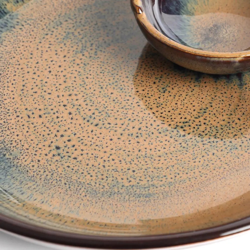 Handmade Ceramic Chip & Dip Platter | Handmade Ceramic Chip & Dip Platter - Brown