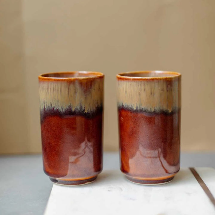Ceramic Drinking Glasses Set - Brown, Set of 2 | Exclusive Ceramic Drinking Glasses Set of 2 - Brown