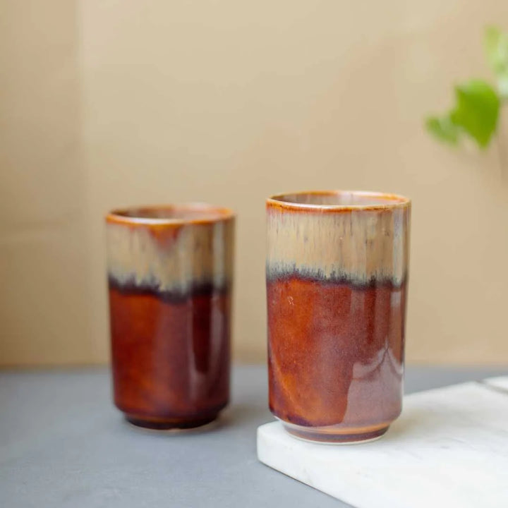 Ceramic Drinking Glasses Set of 4 - Brown | Exclusive Ceramic Drinking Glasses Set of 4 - Brown