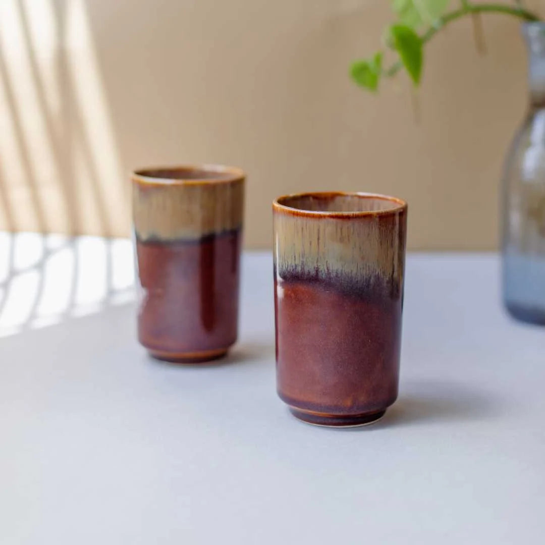 Set of 6 Ceramic Drinking Glasses - Brown | Exclusive Ceramic Drinking Glasses Set of 6 - Brown