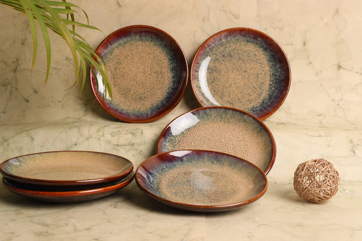 Handmade Ceramic Salad Plate Set | Handmade Ceramic Quarter Salad Plate Set - Brown