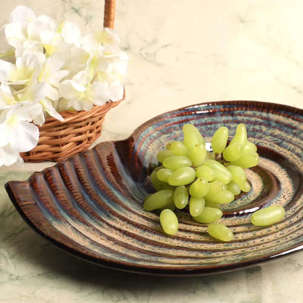 Ceramic Serving Platter - Rustic Brown | Artistic Ceramic Serving Shell Platter - Brown