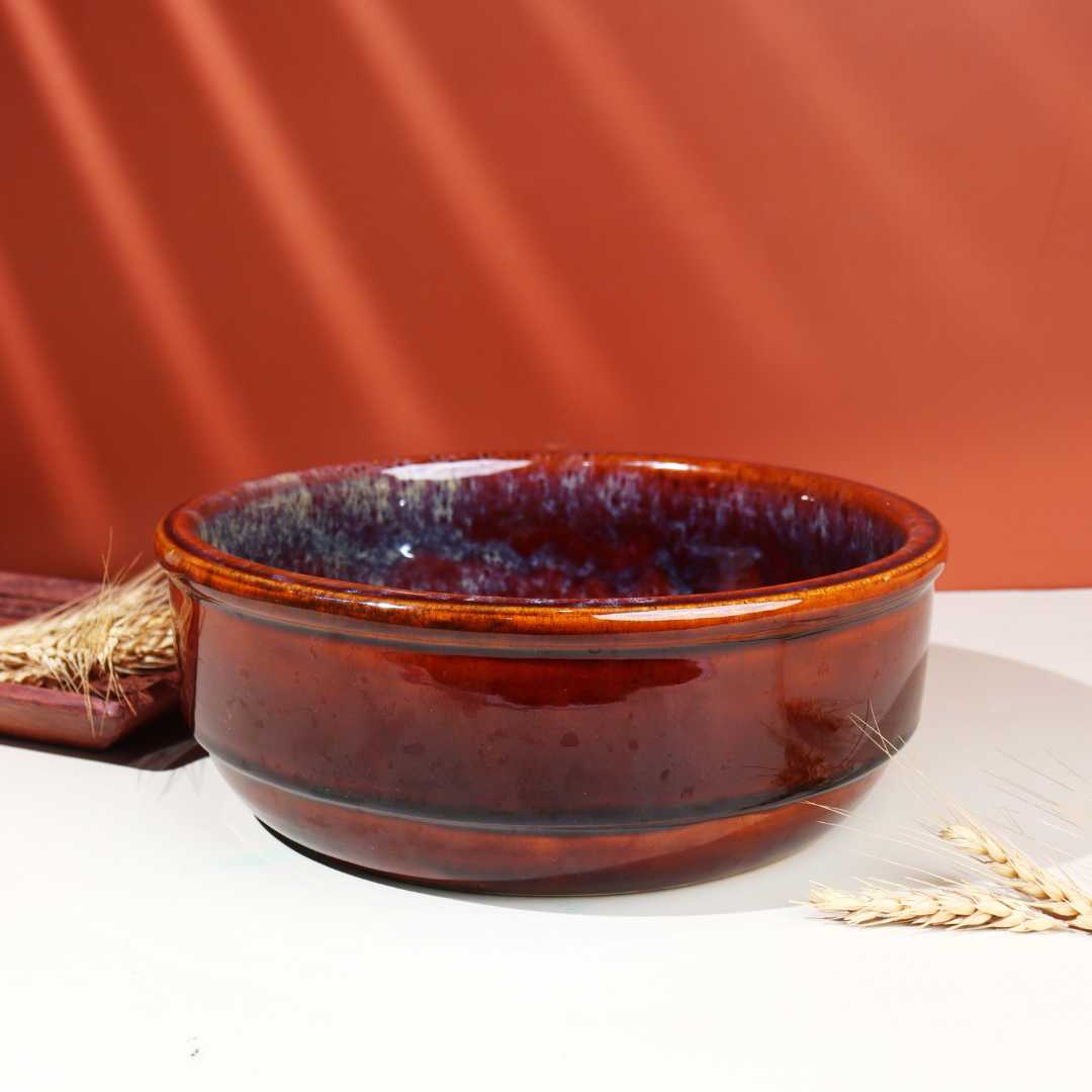 Ceramic Large Serving Bowl | Handmade Ceramic Large Serving Bowl - Brown
