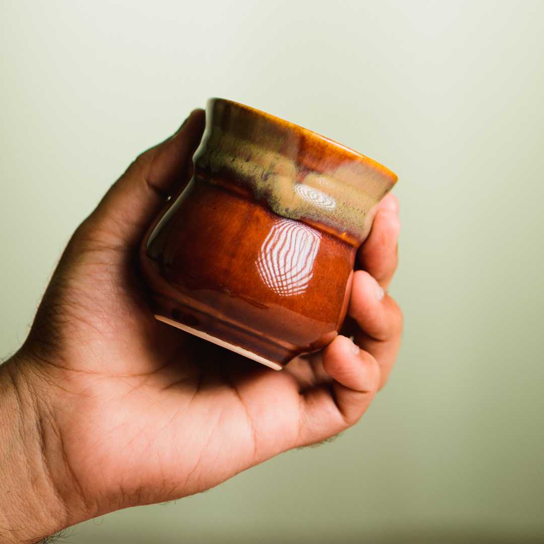 Ceramic Tea Cups Set of 6 - Handmade, Brown | Handmade Ceramic Tea Kulhad Set of 6 - Brown