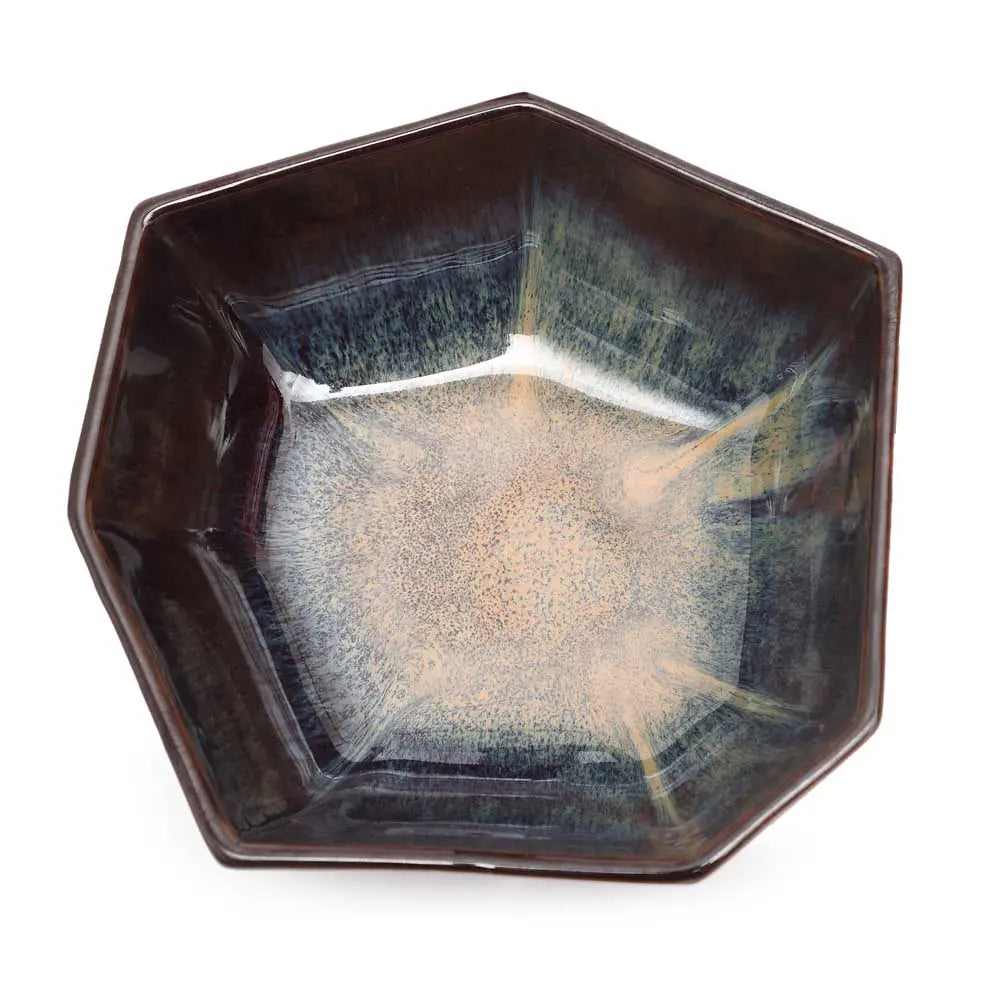 Ceramic Serving Bowl | Artistic Heptagon Ceramic Serving Bowl - Brown