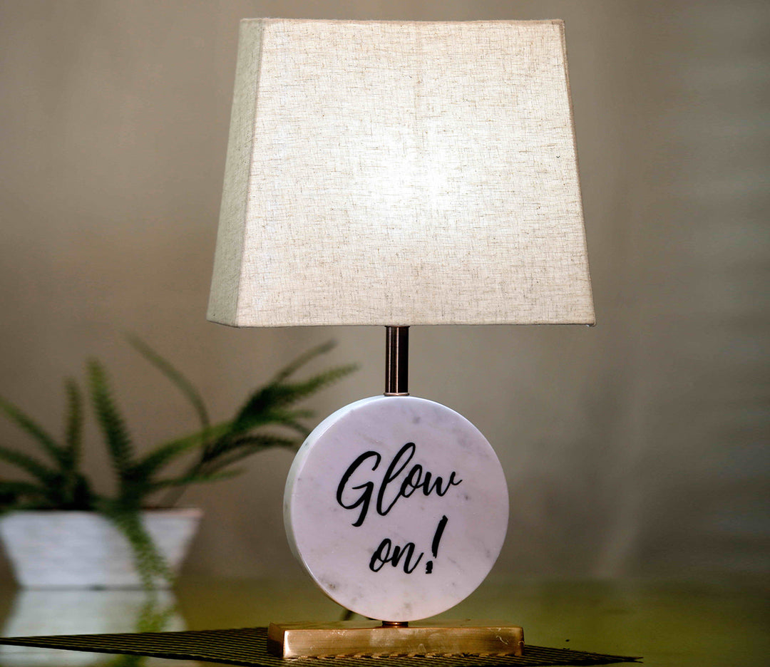 Copper Table Lamp with Marble Accent (Beige Shade)