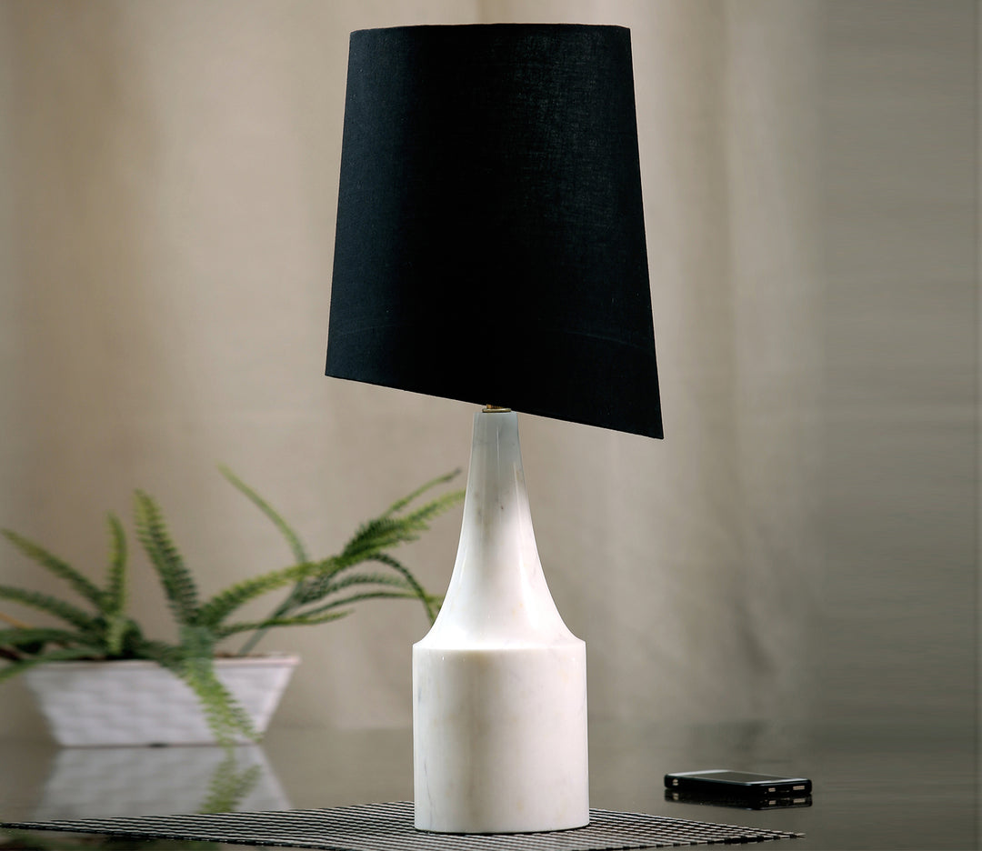 Black Slant Fabric Shade Lamp with Premium Marble Base