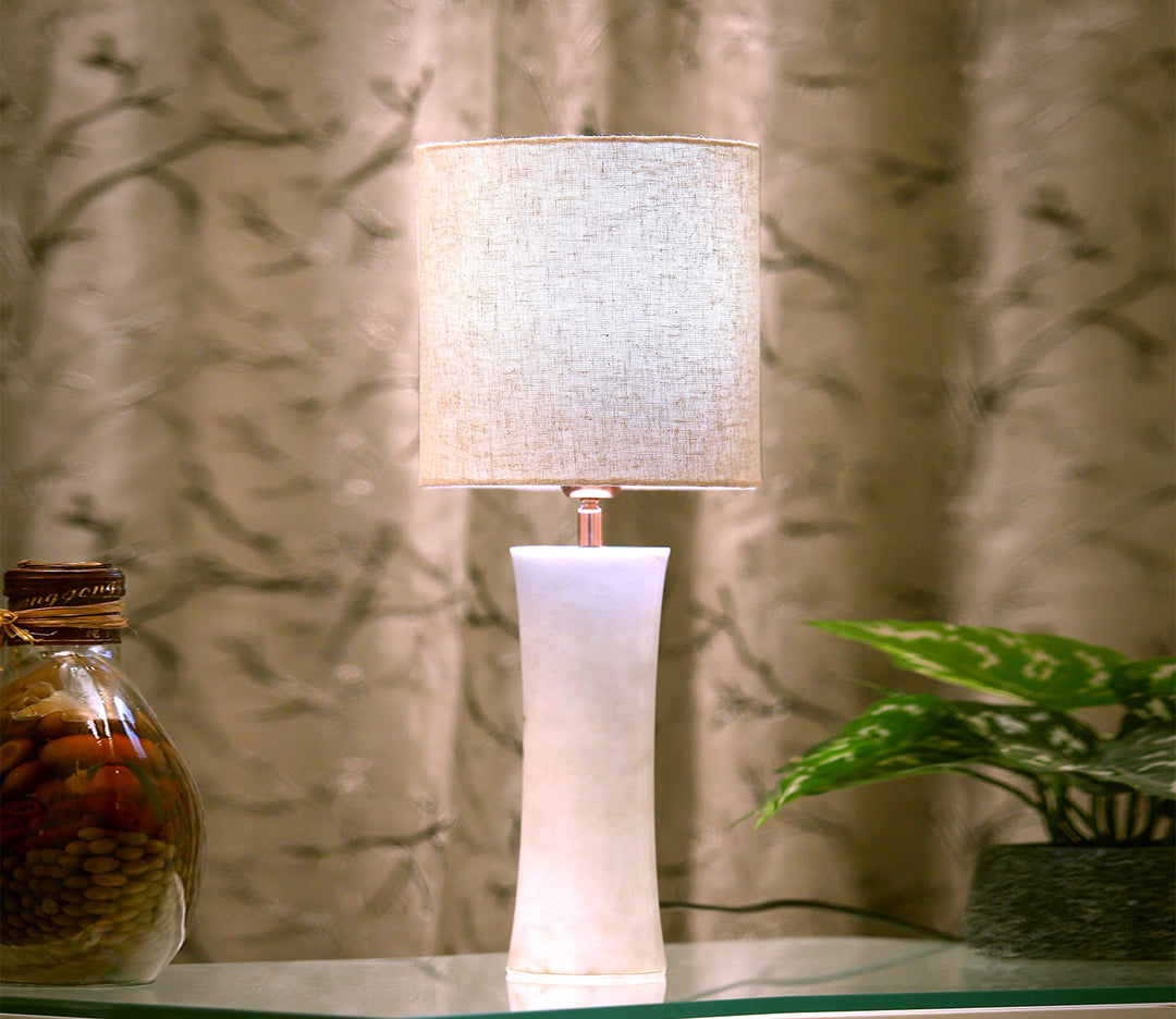 Marble Table Lamp with Brown & White Base