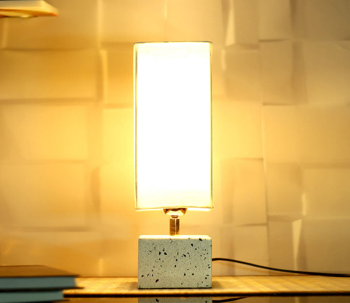 Square Marble Table Lamp with White Shade (15" H)