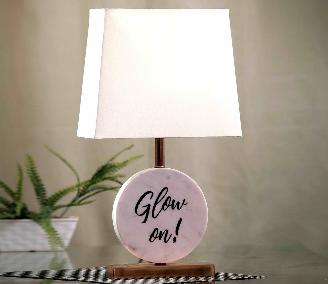 White Shade and Antique Copper Table Lamp