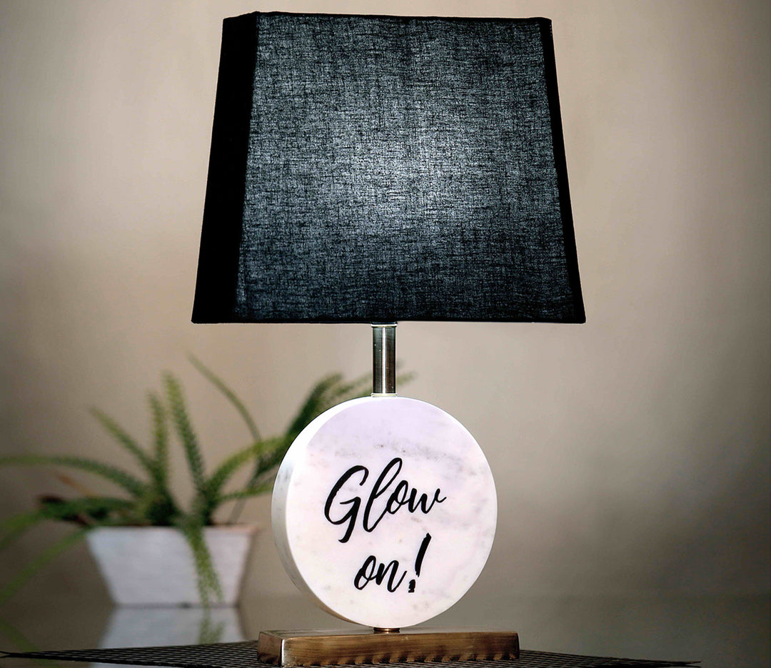 Black Shade Table Lamp with Brass & Marble Base