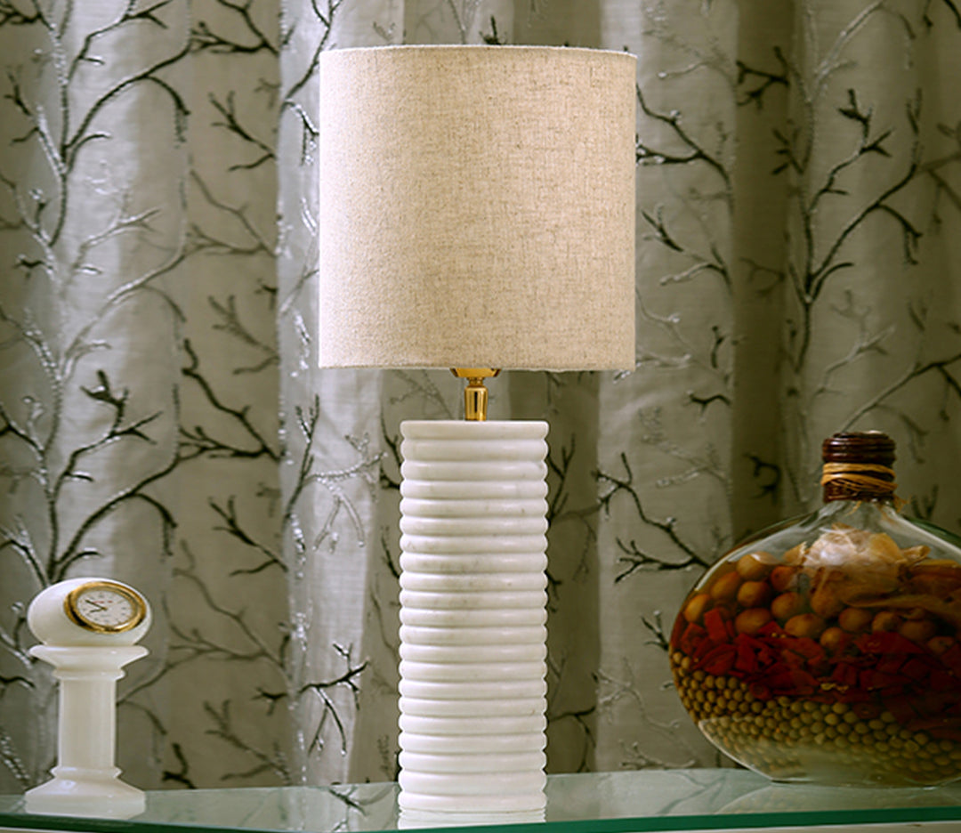Marble Table Lamp with Beige Fabric Shade