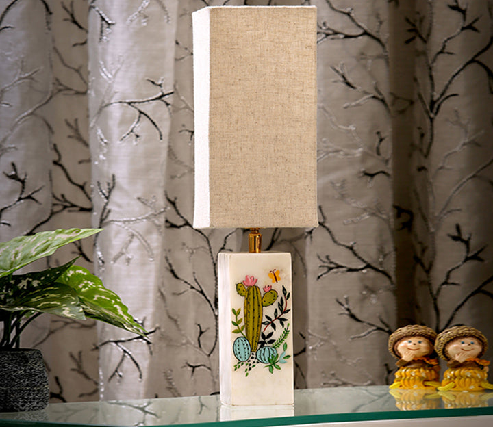 Marble Table Lamp with Beige Shade
