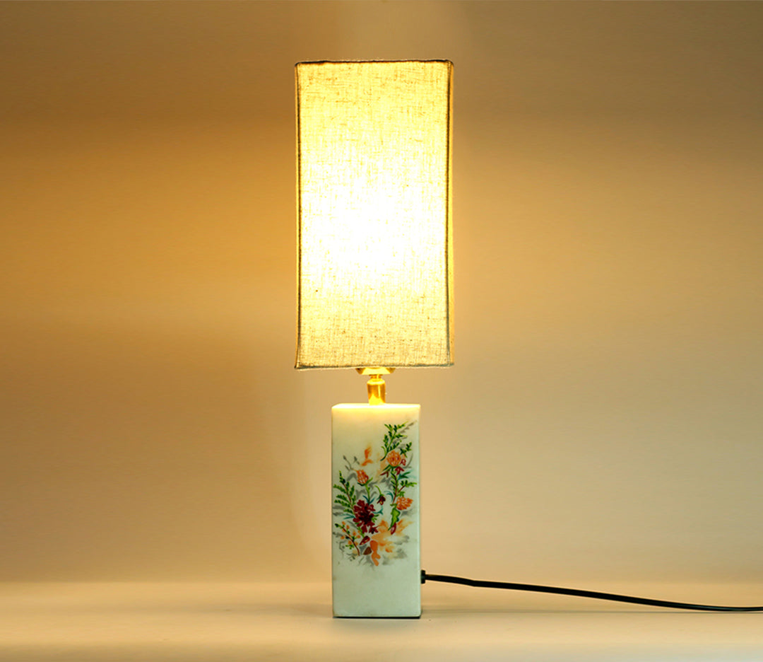 Modern Abstract Marble Table Lamp with Beige Shade