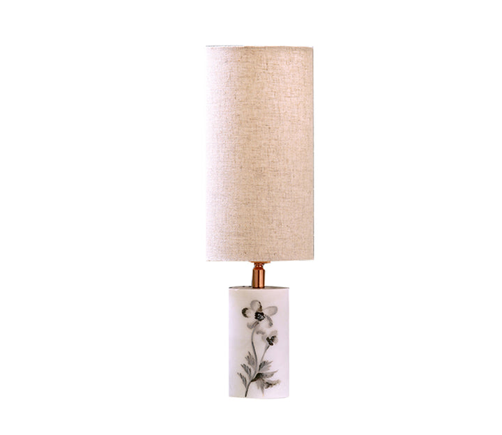 Gray Marble Table Lamp with Beige Shade