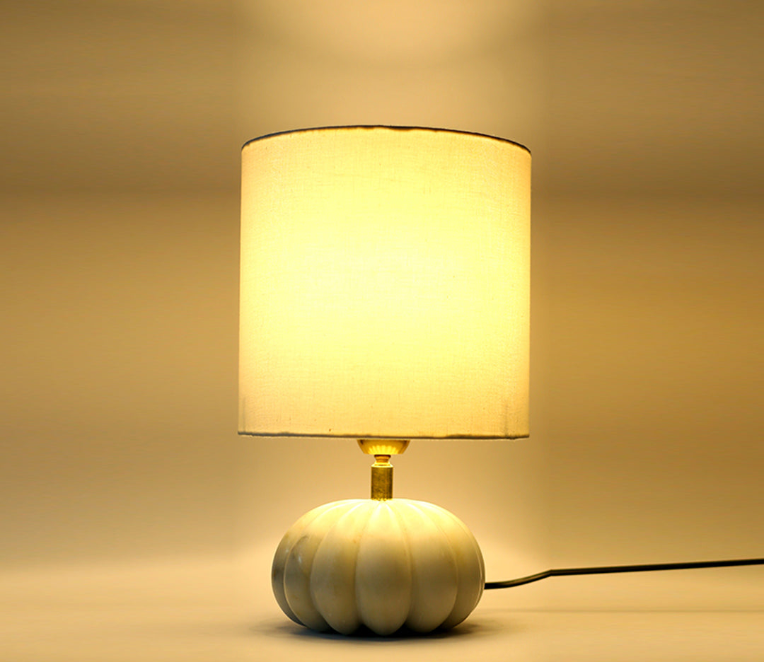 Pumpkin Marble Table Lamp with White Shade