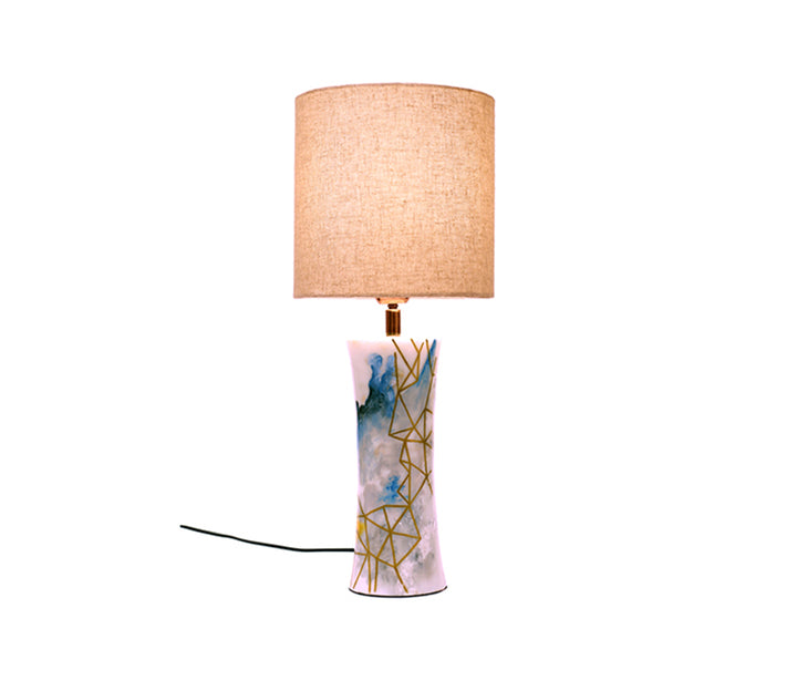 Handpainted Marble Table Lamp with Beige Shade