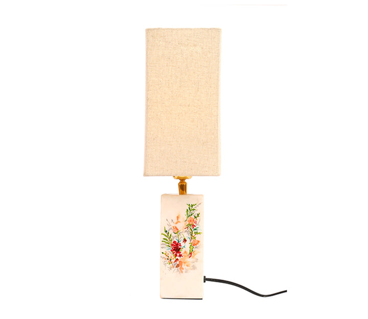 Modern Abstract Marble Table Lamp with Beige Shade