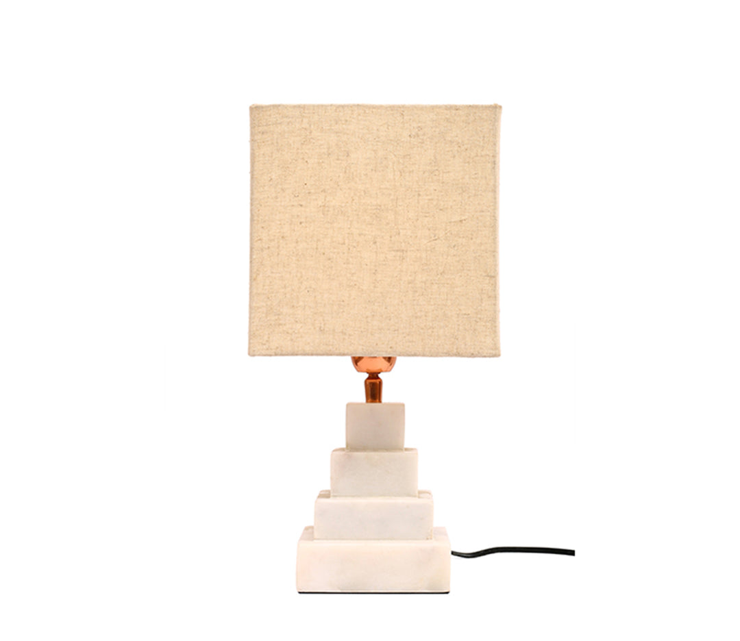 Modern Pyramid Marble Table Lamp with Beige Shade