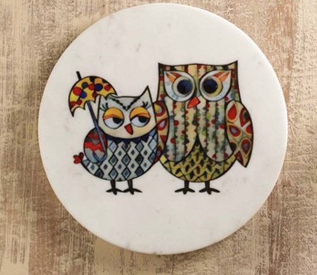 White Marble Owlsome Decorative Wall Plate