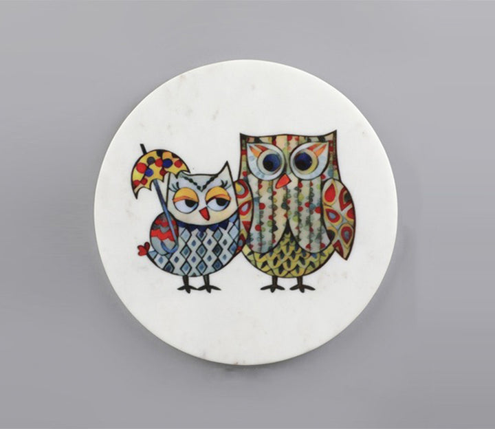 White Marble Owlsome Decorative Wall Plate