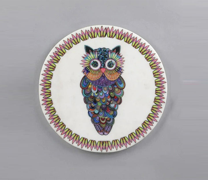 White Marble Owl Decorative Wall Plate